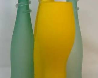 Vintage Yellow and Mint Green Frosted Vases Made in Poland