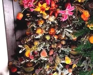 A Spectacularly Bountiful Frosted Christmas Tree Filled with Fruits, Berries, Flowers and More