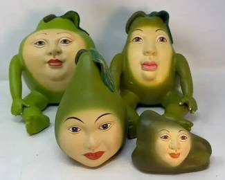 Set of 4 Anthropomorphic Ceramic FruitVegetables by C. el Mex