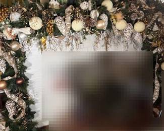 PreLit Garland W Birds, White, Silver, Champagne Colored Ornaments