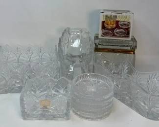 Vintage Fifth Avenue Crystal Napkin Holder, Relish Dish, SugarTea Caddy, More