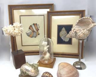 She Sells Seashells Vintage Needlepoint and Cross Stitch with Mounted Replica Coral and Shells