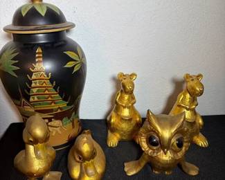 Black Gold Decor Anthony Freeman McFarlin Owl 2 Duck Ceramic Figures Ginger Jar More