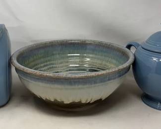 Fiestaware Periwinkle Disc Pitcher, Lidded Tea Pot, Blue Drip Glaze Ceramic Bowl