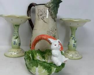 Fitz Floyd Fattoria Pitcher, Pair of Hand Painted Tracy Porter Candle Holders, More