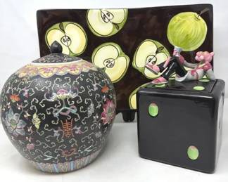 Pink Panther Dice Cookie Jar 2867 of 4800, Floral Ginger Jar, Ceramic Green Apple Piece