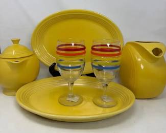 Vintage Yellow Fiestaware Platters, Disc Pitcher, Lidded Tea Pot, More