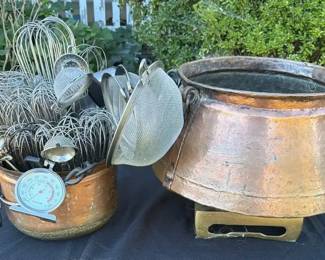 Vintage Copper Pots and Miscellaneous Kitchen Utensils