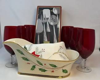Lenox Home for the Holidays Serveware Set, Lenox Holiday Holly Berries Wine Bottle Caddy, More