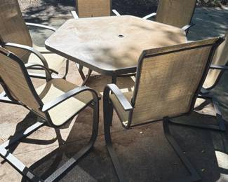 Hexagonal Shaped Brown PlasticTopped Patio Table with 6 Chairs
