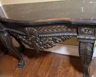 Vintage Marble Top Solid Wood Curved Console Table