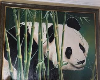 Large Framed Canvas of Giant Panda Unknown Artist