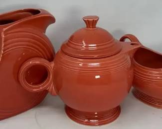 Fiesta Ware Persimmon Disc Pitcher, Tea Pot W Lid, Open Sauce Boat