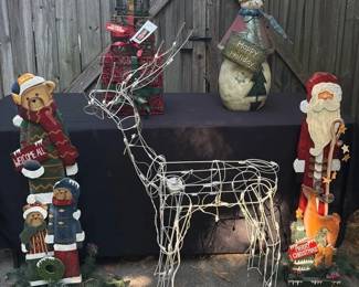Outdoor Christmas Decor Including Animated Light Up Reindeer, Stacked Presents, Snowman, Santa, Be