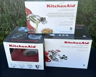 KitchenAid Attachment Lot SlicerShredder 5 Qt Glass Mixing Bowl Spiralizer with Core Slice