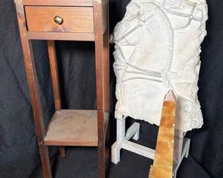 Plaster Relief of Horse in Bridle Amber Colored Mineral Decorative Obelisk Wooden Side Table