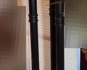 Vintage Rustic Metal Torchiere Floor Lamp W Amber Glass Shades