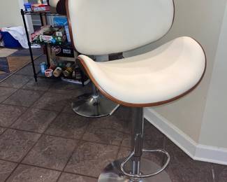 Adjustable white and silver kitchen bar stools —set of three.