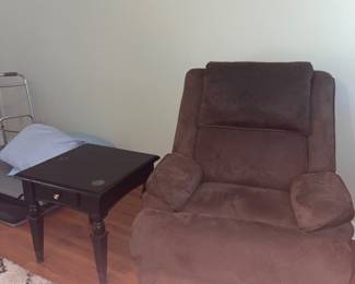 Bedside table and suede Brown recliner