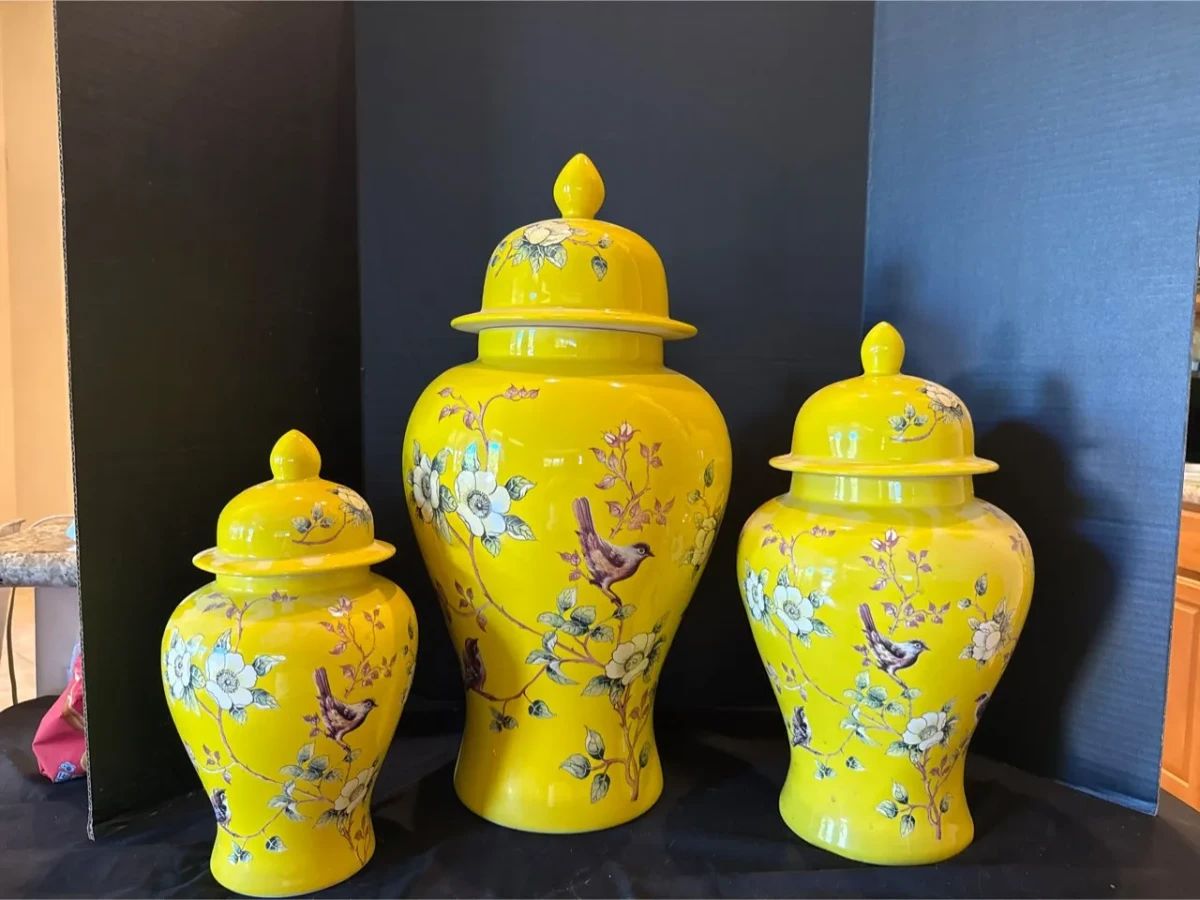Three Matching Yellow Vases