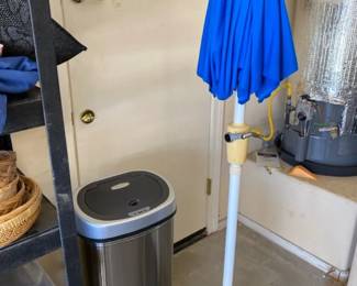 Outdoor Umbrella with Stand and Outdoor Trash Can