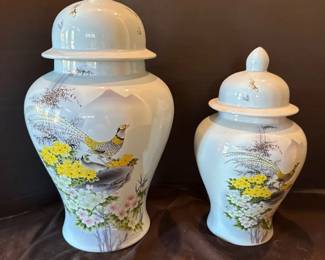 Two Beautiful Blue Vases with Lids