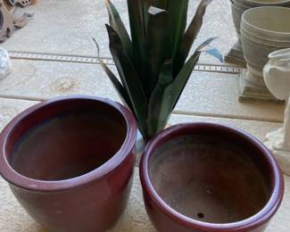 Two Medium Size Planters and a Large Handcrafted Metal Plant