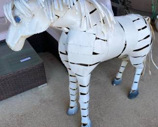 An Outdoor Handcrafted Metal Zebra Sculpture