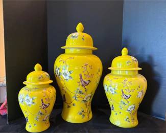 Three Matching Yellow Vases
