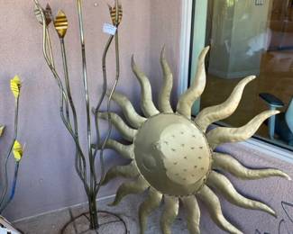 One Wall Hanging Metal Sculpture and One Large Sunburst Sculpture