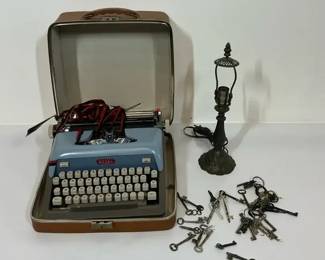 Vintage Royal Portable Typewriter, Table Lamp and Antique Style Keys