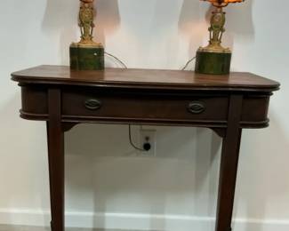 Wood Console Table with Matching Ornate Table Lamps