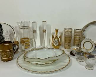 Gold Trimmed Glassware, Wade Pottery and German Porcelain