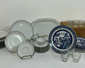 Churchill Willow, James Chatelaine and White Dinnerware with Glasses