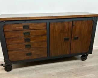 Whalen 63 Inch Industrial Metal and Wood Tool Cabinet