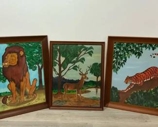 Three Signed Animal Folk Art Paintings by Angela L. Yancey