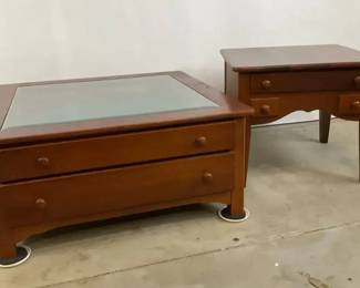 Wood Coffee Table End Table with Storage Drawers