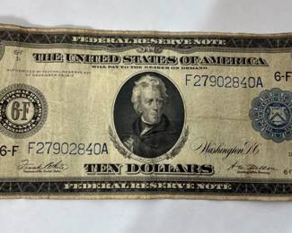 1914 US Large Size FRN Blue Seal Atlanta $10 Bill