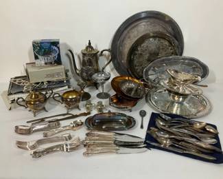 Silver Plated Flatware, Serving Trays and Table Accessories