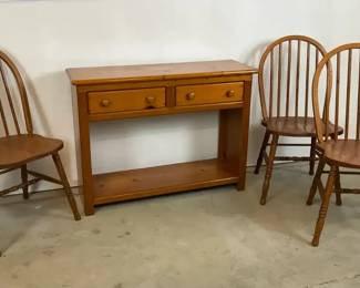 Wood Console Table with Three Windsor Chairs