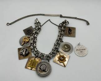 Sterling Silver Fraternity and Academic Charm Bracelet