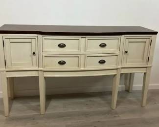 Cream and Brown Wood Sideboard with Four Drawers