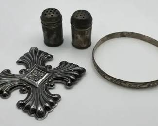 Reed Barton Sterling Silver Cross, Salt and Pepper Shakers and Bangle