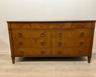 Traditional MCM Wood Nine Drawer Double Dresser