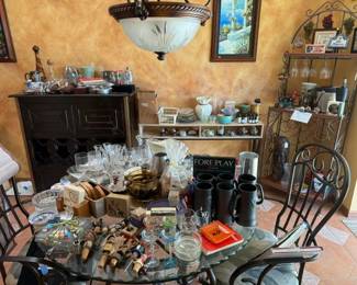 playboy club items, antique german wine ware, wine rack furniture, candles, vintage italian and english bar ware