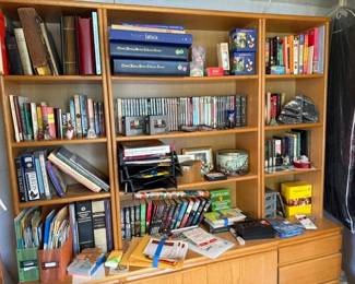 Antique German books, disney books, disney collectibles, office items, Spanish language texts, books, DVDs, fossils