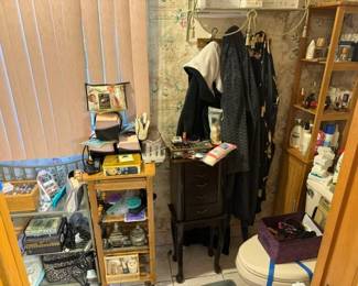 bathroom items, perfume, hair accessories, hair tools, cosmetics, organizers