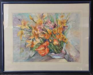 Watercolor and Oil Pastel Floral Painting