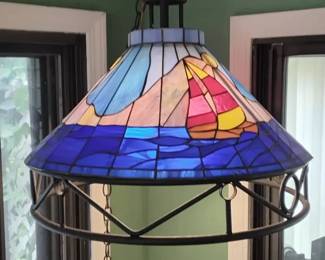 Stained Glass Nautical Motif Swag Lamp