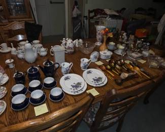 Continued! 40 sq ft of high quality items on just this table ... There are two more 8' tables and two more 6' tables overloaded with silver, crystal, glass, PYREX, pyrex, Corningware, and more!